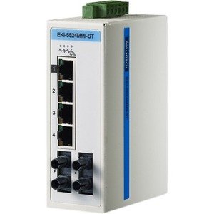 Advantech 4FE+2FE ST Multi-Mode UnManaged Ethernet Switch, ATEX/C1D2/IECEx, -40~75 EKI-5524MMI-ST-AE EKI-5524MMI
