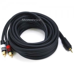 Monoprice 15ft Premium 3.5mm Stereo Male to 2RCA Male 22AWG Cable (Gold Plated) - Black 5600