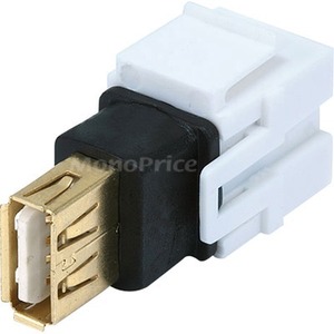 Monoprice Keystone Jack - USB 2.0 A Female to A Female Coupler Adapter, Flush Type (White) 6561