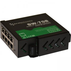 Brainboxes Hardened Industrial Ethernet 8 Port Switch DIN Rail Mountable SW-708