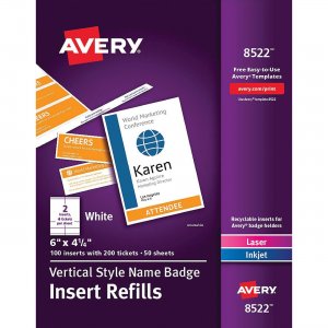 Avery Vertical Name Badge & Ticket Inserts 8522 AVE8522