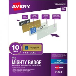 Avery Mighty Badge System Inkjet Gold Name Tags 71203 AVE71203