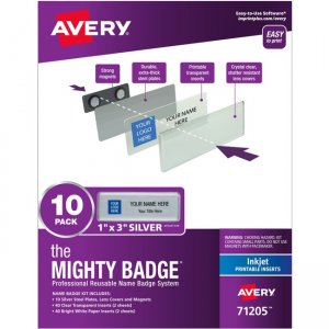 Avery Mighty Badge System Inkjet Silver Name Tags 71205 AVE71205