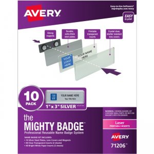 Avery Mighty Badge System Laser Silver Name Tags 71206 AVE71206