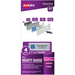 Avery Mighty Badge System Laser Silver Name Tags 71200 AVE71200