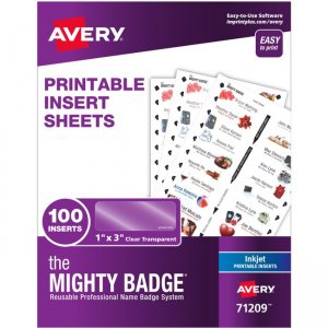 The Mighty Badge® The Mighty Badge Printable Insert Sheets, 100 Clear Inserts, Inkjet 71209