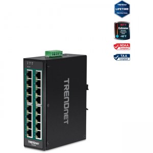 TRENDnet 16-Port Hardened Industrial Gigabit PoE+ DIN-Rail Switch TI-PG160