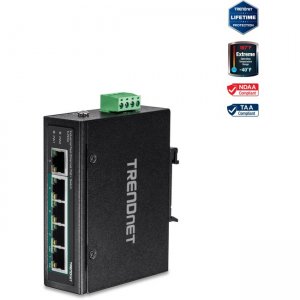 TRENDnet 5-Port Industrial Fast Ethernet PoE+ DIN-Rail Switch TI-PE50