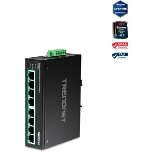 TRENDnet 8-Port Industrial Fast Ethernet PoE+ DIN-Rail Switch TI-PE80