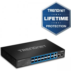 TRENDnet 14-Port Gigabit Managed Layer 2 SFP Switch with 2 Shared RJ-45 Ports TL2-FG142