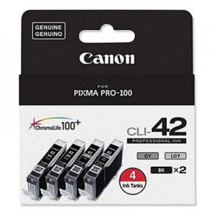 Canon 6384B008 (CLI-42) ChromaLife100+ Ink, Black/Gray/Light Gray, 4/Pack CNM6384B008 6384B008