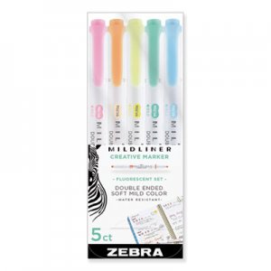 Zebra Mildliner Double Ended Highlighter, Chisel/Bullet Tip, Assorted Colors, 5/Pack ZEB78105 78105