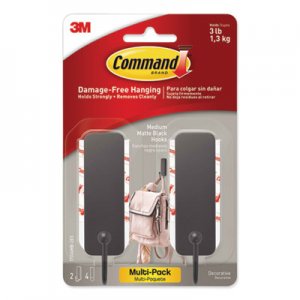 Command Decorative Hooks, Medium, Matte Black, 2 Hook and 4 Strips/Pack MMM17034MB2ES 17034MB-2ES