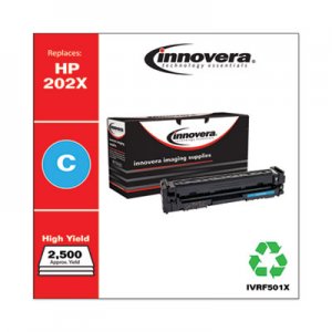 Innovera Remanufactured Cyan High-Yield Toner, Replacement for HP 202X (CF501X), 2,500 Page-Yield IVRF501X
