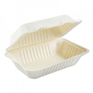 Boardwalk Bagasse Molded Fiber Food Containers, Hinged-Lid, 1-Compartment 9 x 6 x 3.19, White, 125/Sleeve, 2