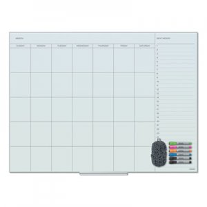 U Brands Floating Glass Dry Erase Undated One Month Calendar, 48 x 36, White UBR3969U0001 3969U00-01