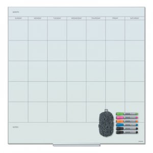 U Brands Floating Glass Dry Erase Undated One Month Calendar, 36 x 36, White UBR3968U0001 3968U00-01