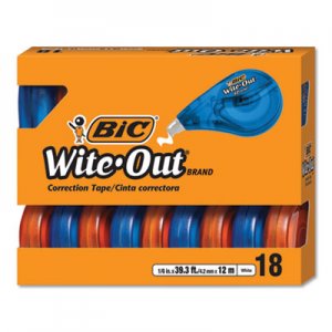 BIC Wite-Out EZ Correct Correction Tape Value Pack, Non-Refillable, 1/6" x 472", 18/Pack BICWOTAP18 WOTAP18