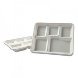 Boardwalk Bagasse Molded Fiber Dinnerware, 5-Compartment Tray, 8 x 12, White, 500/Carton BWKTRAYWF128 TL-15-TBW