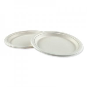 Boardwalk Bagasse Molded Fiber Dinnerware, Plate, 9" Diameter, White, 500/Carton BWKPLATEWF9 PL-09BW
