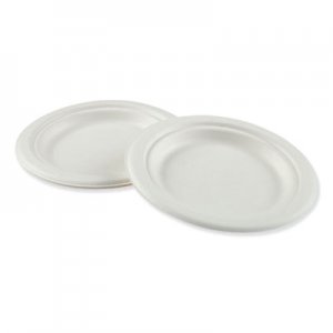 Boardwalk Bagasse Molded Fiber Dinnerware, Plate, 6" Diameter, White, 1,000/Carton BWKPLATEWF6 PL-06BW