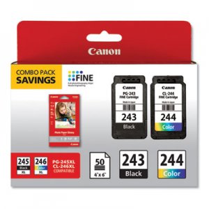 Canon (CL-244; PG-243BK) Ink Combo Pack, 50 Sheets of 4 x 6 Photo Paper Glossy, Black/Color CNM1287C005