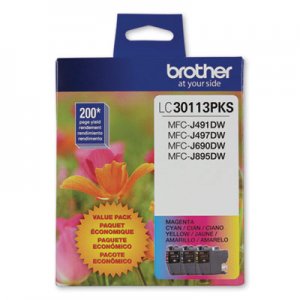 Brother LC3011 Ink, 200 Page-Yield, Cyan/Magenta/Yellow BRTLC30113PKS LC30113PKS