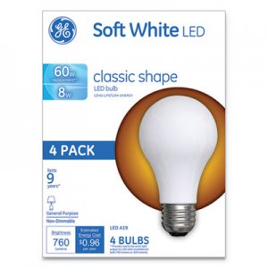 GE Classic LED Soft White Non-Dim A19 Light Bulb, 8 W, 4/Pack GEL99190 99190