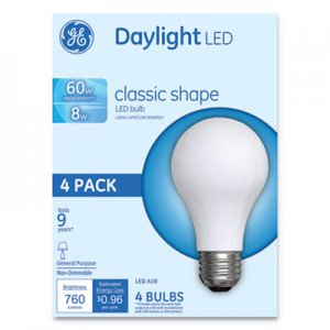 GE Classic LED Daylight Non-Dim A19 Light Bulb, 8 W, 4/Pack GEL99192 99192
