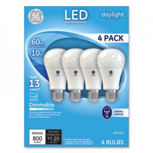 GE LED Daylight A19 Dimmable Light Bulb, 10 W, 4/Pack GEL67616 67616