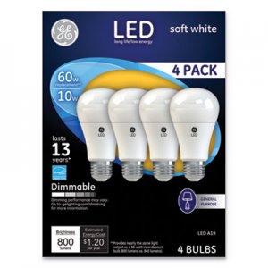 GE LED Soft White A19 Dimmable Light Bulb, 10 W, 4/Pack GEL67615 67615
