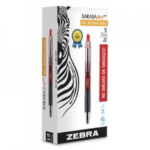 Zebra Sarasa Dry Gel X30 Retractable Gel Pen, Medium 0.7mm, Red Ink/Barrel, Dozen ZEB47130 47130