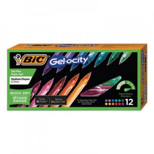 BIC Gel-ocity Quick Dry Retractable Gel Pen, 0.7mm, Assorted Ink/Barrel, Dozen BICRGLCGA11AST RGLCGA11AST