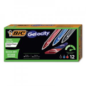 BIC Gel-ocity Quick Dry Retractable Gel Pen, 0.7mm, Assorted Ink/Barrel, Dozen BICRGLCG11AST RGLCG11AST