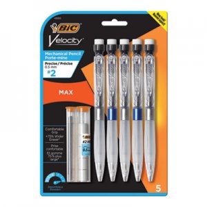 BIC Velocity Max Pencil, 0.5 mm, HB (#2), Black Lead, Assorted Barrel Colors, 5/Pack BICMPMX5P51 MPMX5P51