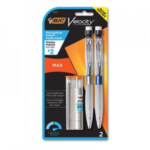 BIC Velocity Max Pencil, 0.5 mm, HB (#2), Black Lead, Gray Barrel, 2/Pack BICMPMX5P21 MPMX5P21