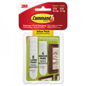 Command Picture Hanging Strips, Value Pack, Removable, White, (8) Large 0.63" x 3.63" Pairs, (4) Medium 0.5