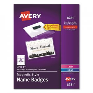 Avery Magnetic Style Name Badge Kit, Horizontal, 4" x 3", White, 48/Pack AVE8781 08781