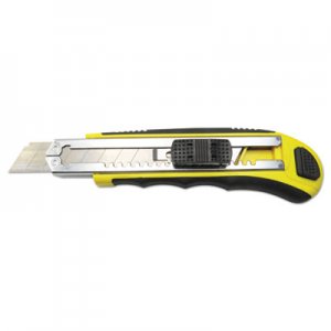 Boardwalk Rubber-Gripped Retractable Snap Blade Knife, Straight-Edged, Black/Yellow BWKUKNIFE25