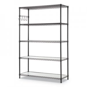 Alera 5-Shelf Wire Shelving Kit with Casters and Shelf Liners, 48w x 18d x 72h, Black Anthracite ALESW654818BA