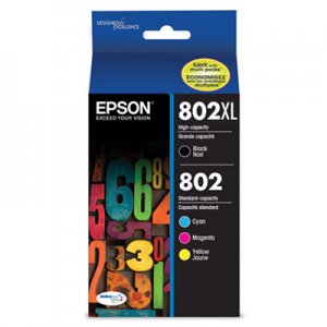 Epson T802XLBCS (802)(802XL) DURABrite Ultra High-Yield Ink, Cyan/Magenta/Yellow/Black EPST802XLBCS T802XL-BCS