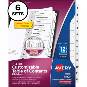 Avery Avery Ready Index 12 Tab Dividers, Customizable TOC, 6 Sets 11824 AVE11824 11-824