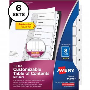 Avery Avery Ready Index 8 Tab Dividers, Customizable TOC, 6 Sets 11822 AVE11822