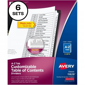 Avery Ready Index A-Z 26 Tab Dividers, Customizable TOC, 6 Sets 11829 AVE11829