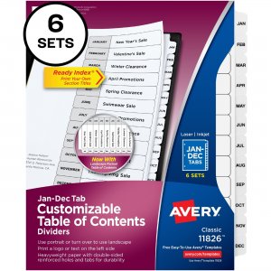 Avery Ready Index Jan-Dec 12 Tab Dividers, Customizable TOC, 6 Sets 11826 AVE11826
