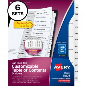 Avery Ready Index Jan-Dec 12 Tab Dividers, Customizable TOC, 6 Sets 11826 AVE11826
