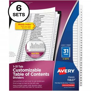 Avery Avery Ready Index 31 Tab Dividers, Customizable TOC, 6 Sets 11827 AVE11827