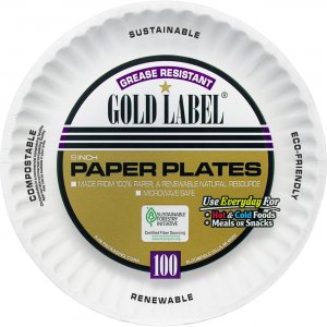 AJM Plates, Paper, 9"Dia, 1000/CT, White CP9GOEWHCT AJMCP9GOEWHCT