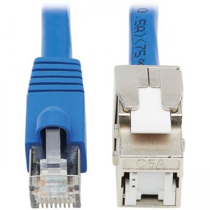Tripp Lite Cat6a Keystone Jack Cable Assembly - Shielded, PoE+, RJ45 M/F, 18 in., Blue N237A-F18N-WHSH