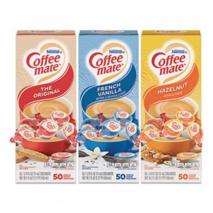 Coffee mate Liquid Coffee Creamer, French Vanilla/Hazelnut/Original, 0.38 oz Mini Cups, 150 Cups/Carton NES46193CT 46193CT